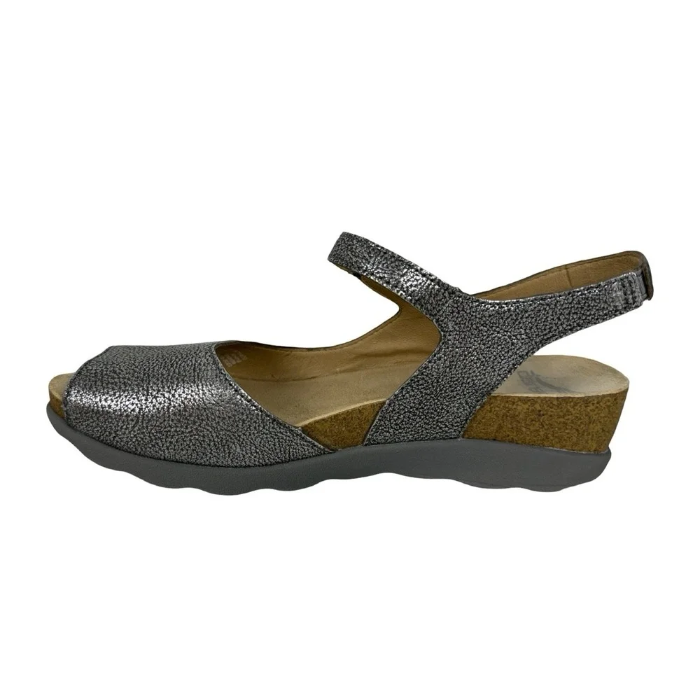 Dansko Women Size 39 US 9 Marcy Metallic Pewter Leather Slingback Sandals Silver